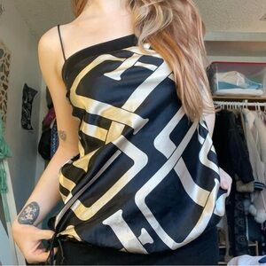 vintage forever 21 Black & Cream Geometric Satin Cami